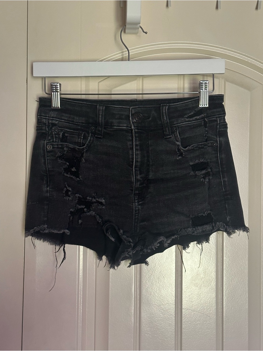 American Eagle Outfitters Black Distressed Denim Shorts